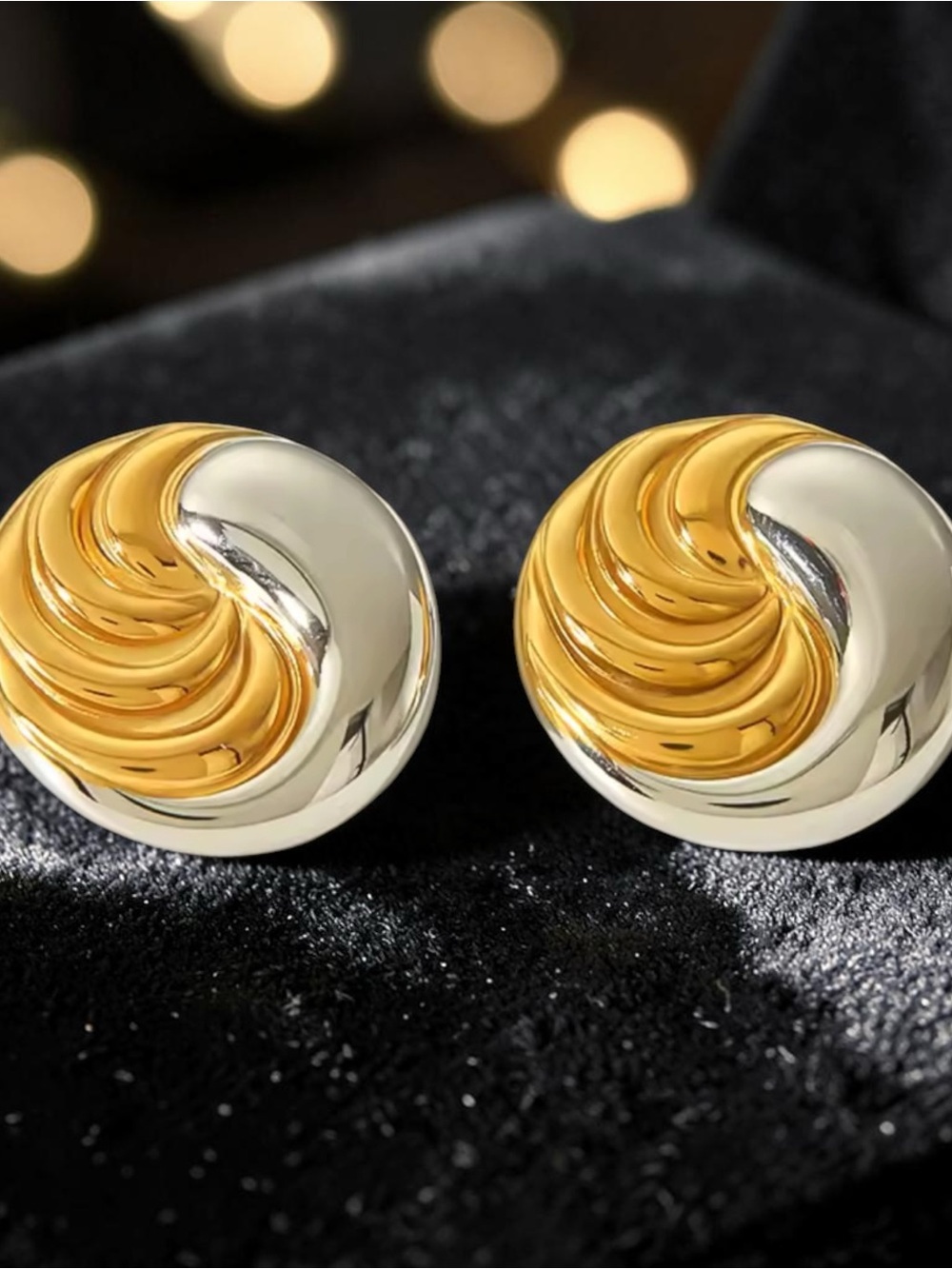 Two Tone Swirl Dome Earrings - Titanium Steel